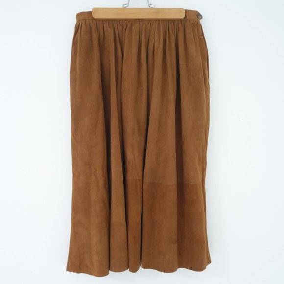 Vintage Ralph Lauren Mainline Brown 100% Suede Maxi Skirt Made in US, Size 10 - Picture 1 of 12